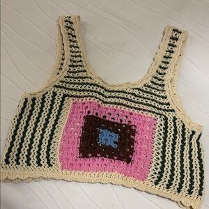 Cotton On Crochet Top with Pink and Brown Accents